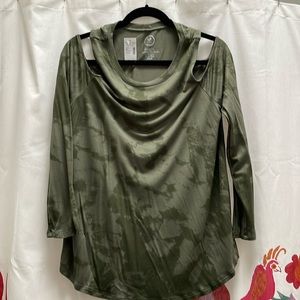 Maurice’s 24/7 open/peep shoulder long sleeve sage green tie dye shirt